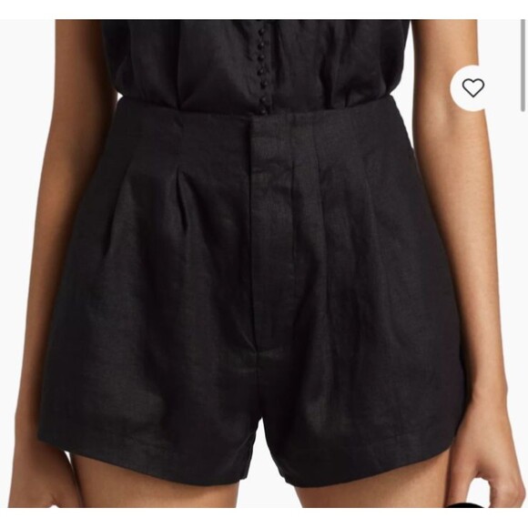 DOEN Women’s Larue Pleated Linen Shorts size 12 NWT Black